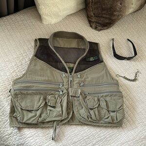 Orvis taupe v neck zip up fly fishing Streetwear utility nylon mesh vest M​​​​